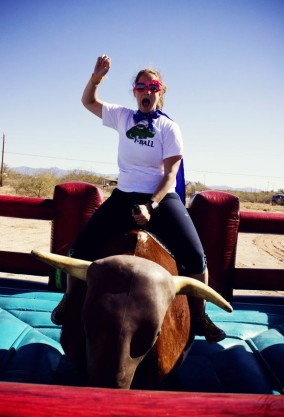 Riding a bull in the middle of Ragnar, disregard the ridiculous face...